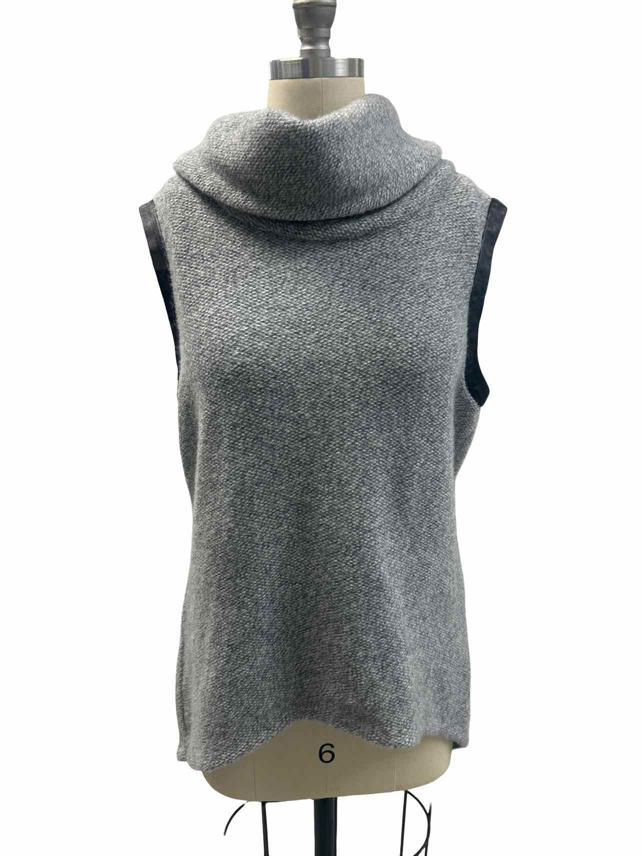 SHUI CHEN WOOL/CASHMERE LEATHER TRIM SLEEVELESS COWL NECK SIZE: L