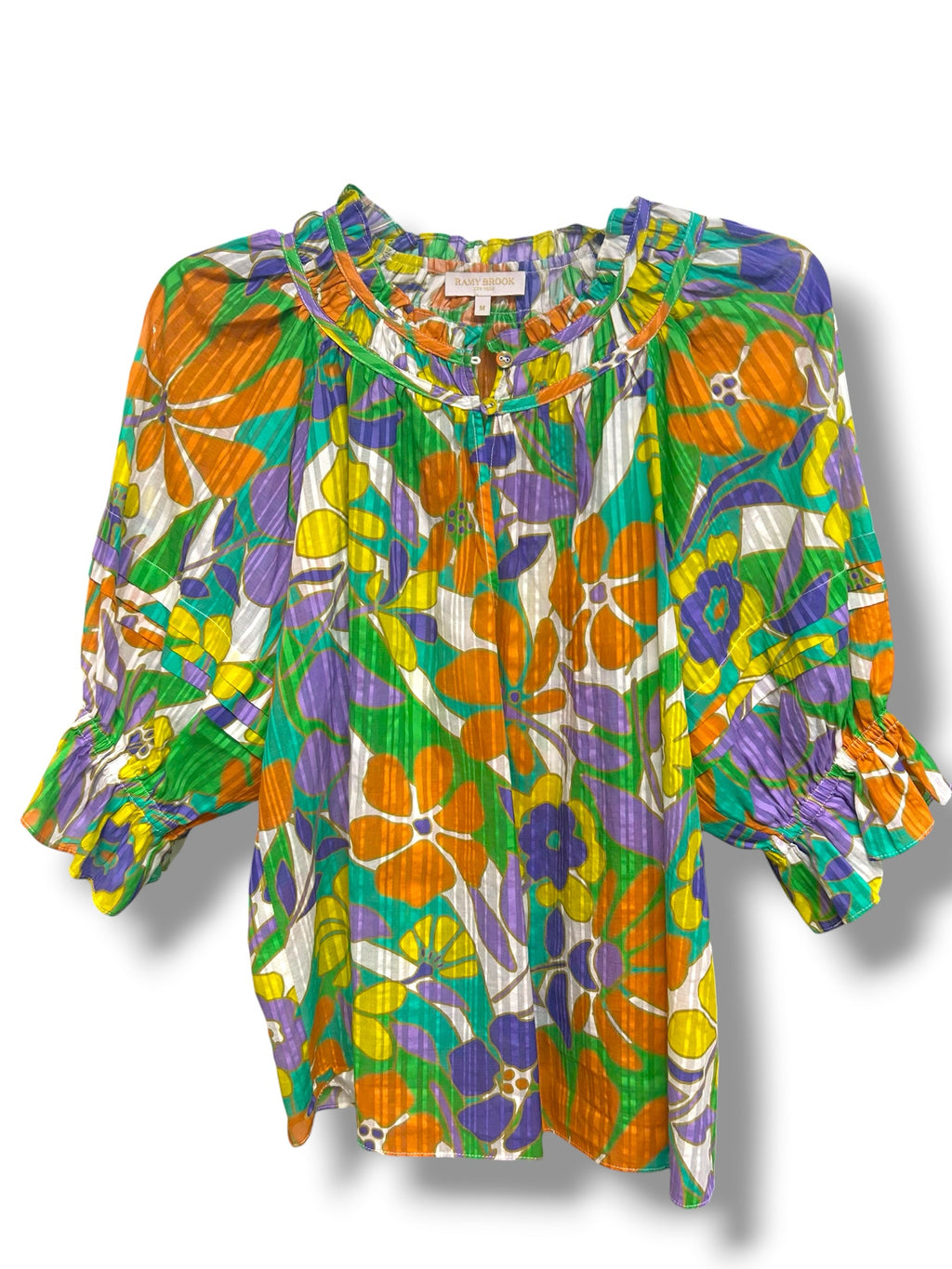 RAMY BROOK TRIXIE PUFF SLEEVE RETRO GARDEN PRINT TOP SIZE MEDIUM