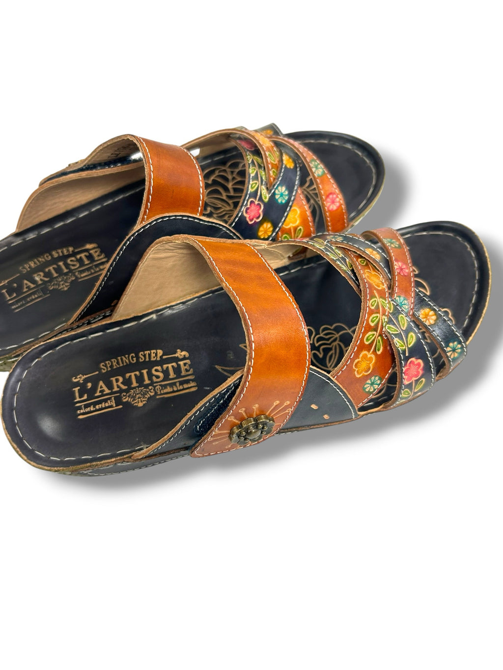 NIB L'ARTISTE SPRING STEP LEIGH FLORAL MULTI STRAPPY SLIDE SANDALS SIZE 40