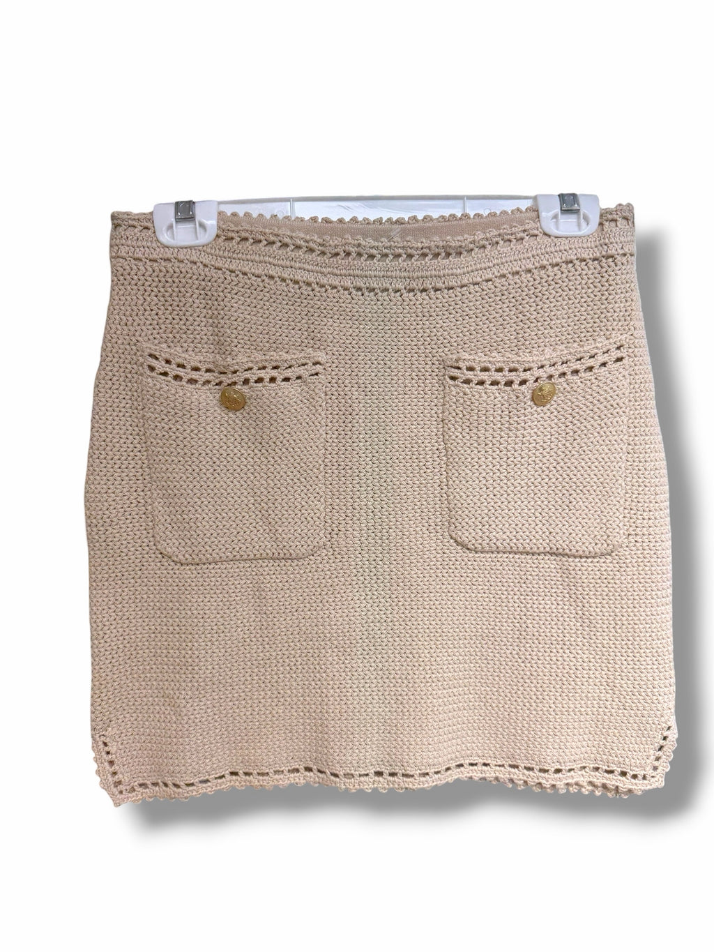 NWT J.CREW TAN SWEATER MINI KNIT SKIRT WITH CROCHET TRIM SIZE SMALL