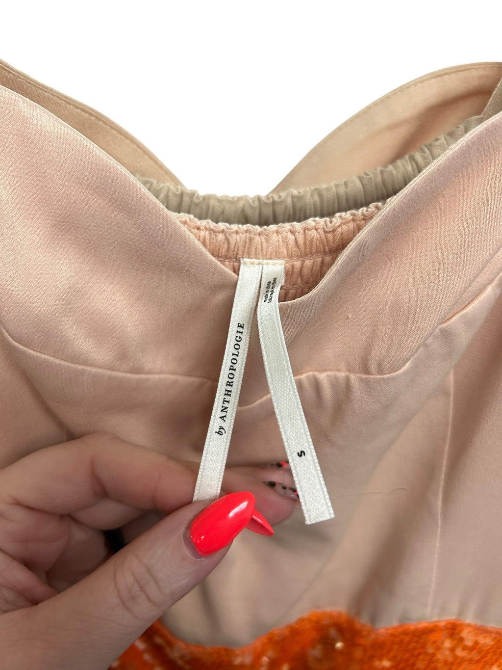 ANTHROPOLOGIE SWEETHEART SEQUIN SIDE SLIT PINK ORANGE MIDI DRESS SIZE SMALL