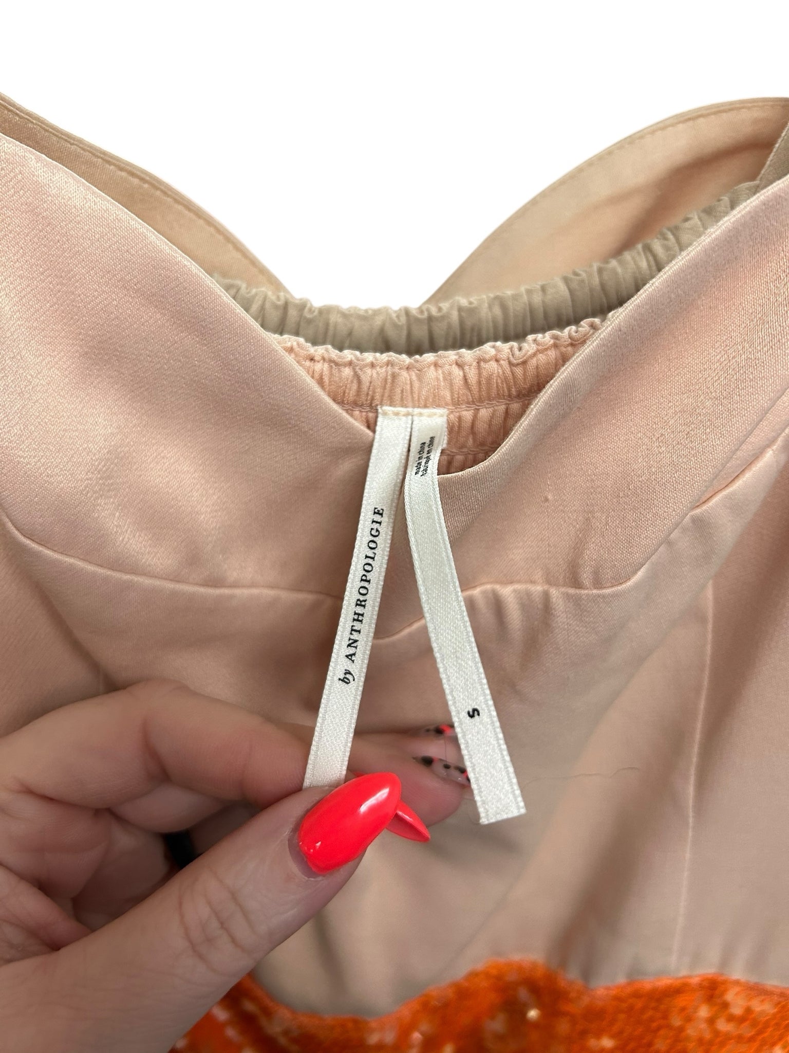 ANTHROPOLOGIE SWEETHEART SEQUIN SIDE SLIT PINK ORANGE MIDI DRESS SIZE SMALL