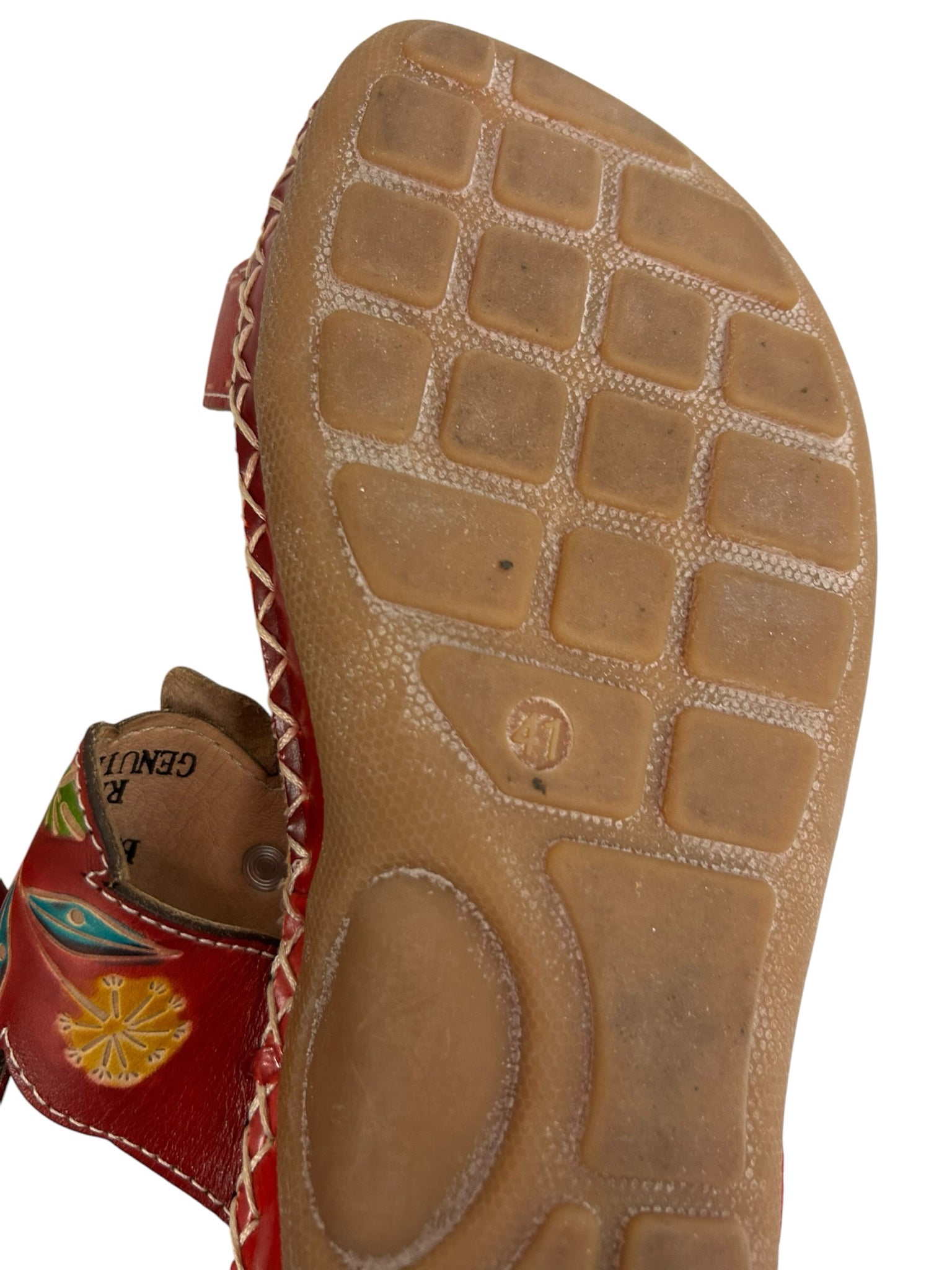 L'ARTISTE SPRING STEP BERRY HAND PAINTED EMBOSSED FLORAL SANDALS SIZE 41