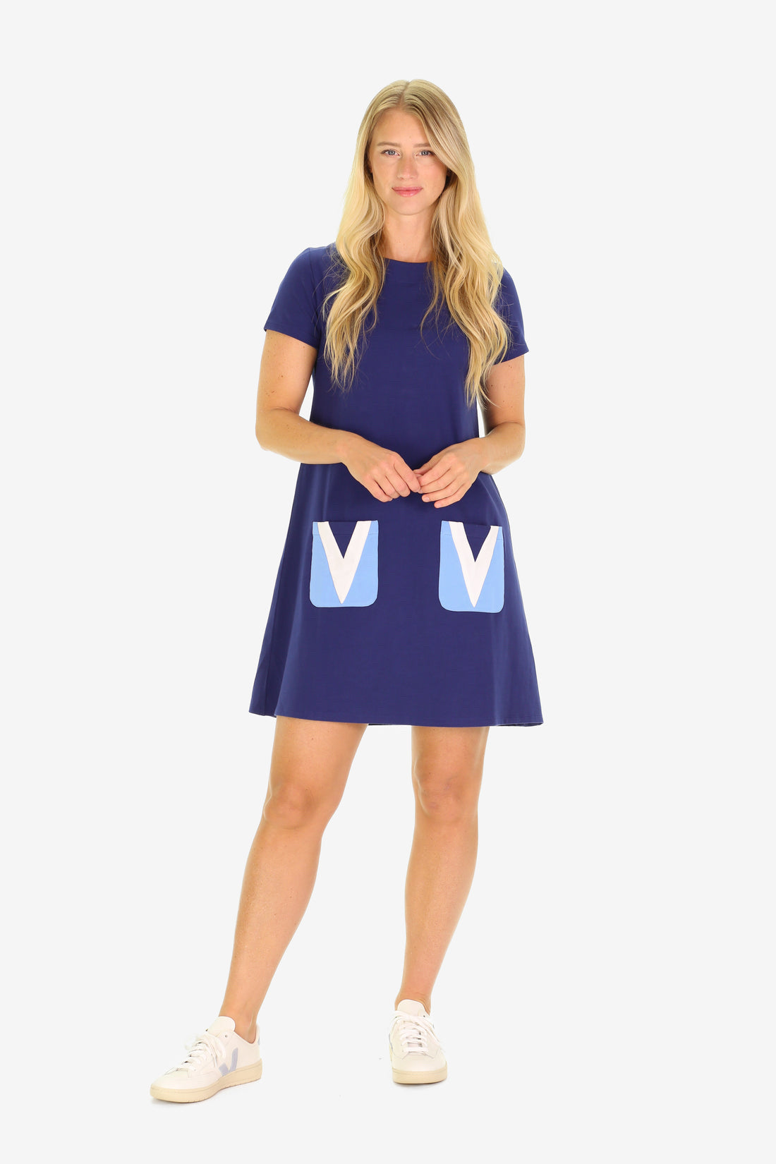 DUFFIELD LANE THE AMBER PATCH POCKET DRESS IN ROYAL NAVY SIZE XXXL