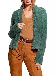 AS BY DF GWEN FEATHER KNIT FUZZY CROP GREEN SIZE SMALL