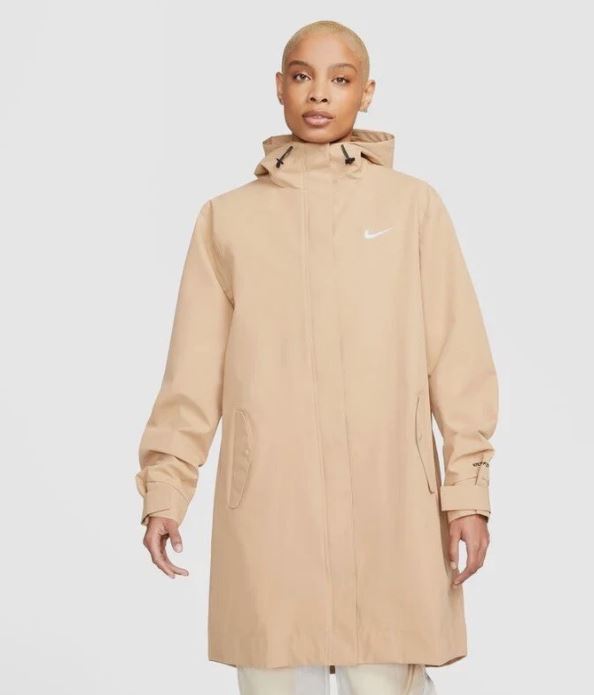 NIKE ESSENTIAL OVERSIZED STORM-FIT PARKA JACKET W/HOOD TAN SIZE LARGE