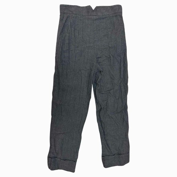 LILITH LINEN BLEND TAPERED CUFFED CHARCOAL TROUSER SIZE XS