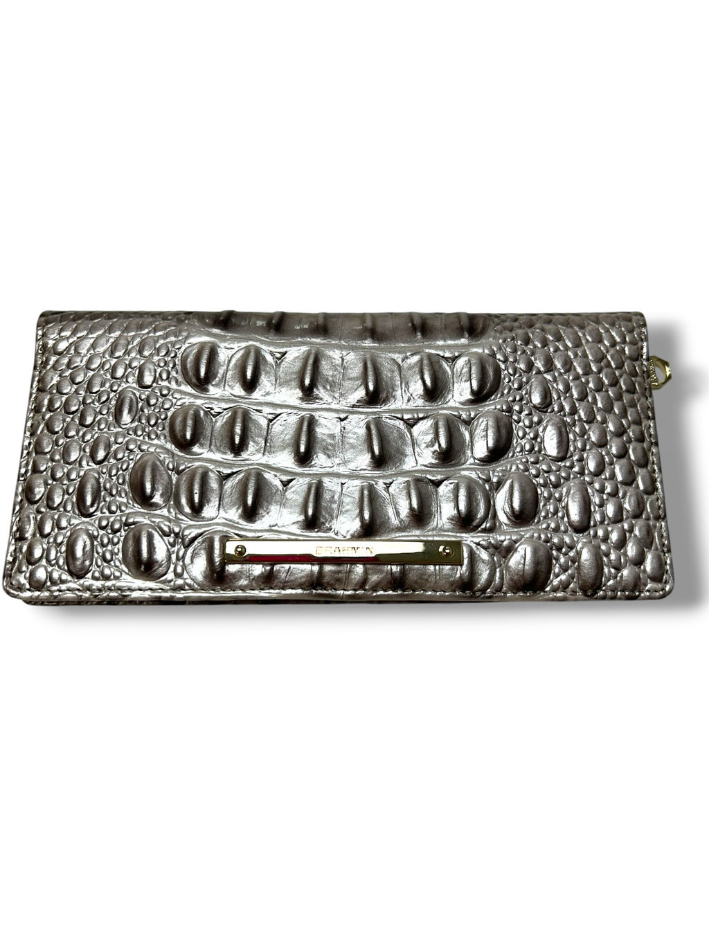 BRAHMIN SILVER CROC EMBOSSED ADY FOLD OVER WALLET