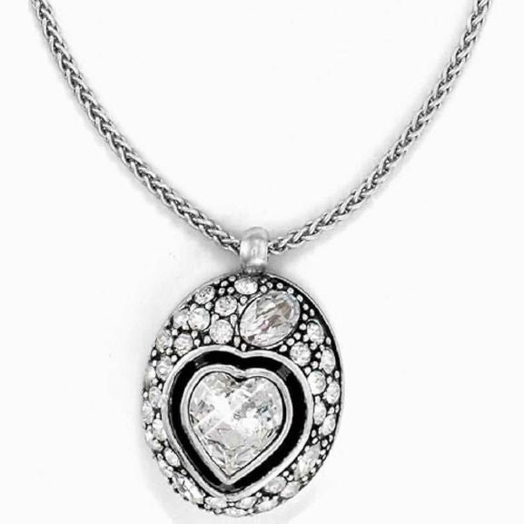 BRIGHTON ECSTATIC HEART PETITE SWAROVSKI CRYSTAL SILVER PLATED NECKLACE