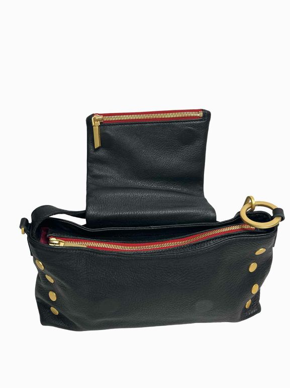 HAMMIT VIP SATCHEL IN BLACK/BRUSHED GOLD RED ZIP