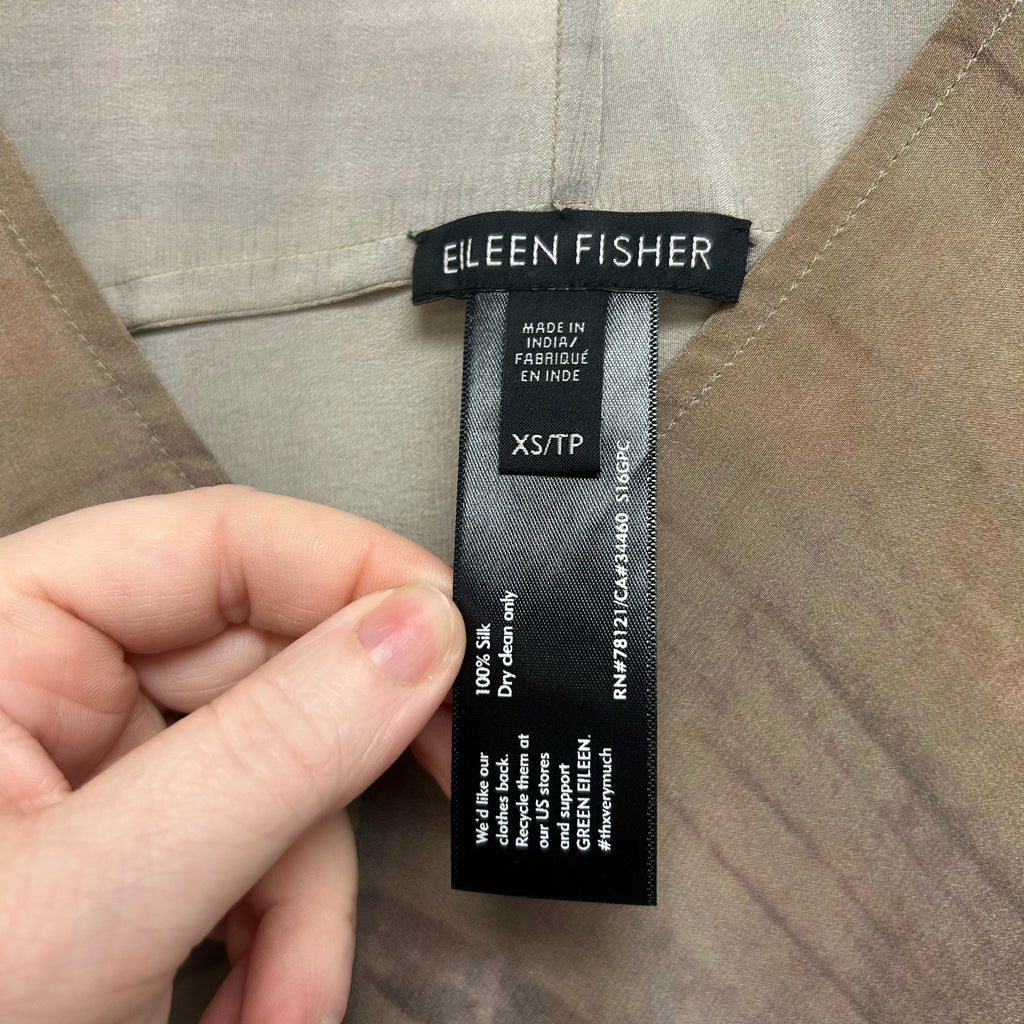 EILEEN FISHER SILK GROVE PRINT TUNIC V NECK BLOUSE SIZE XS