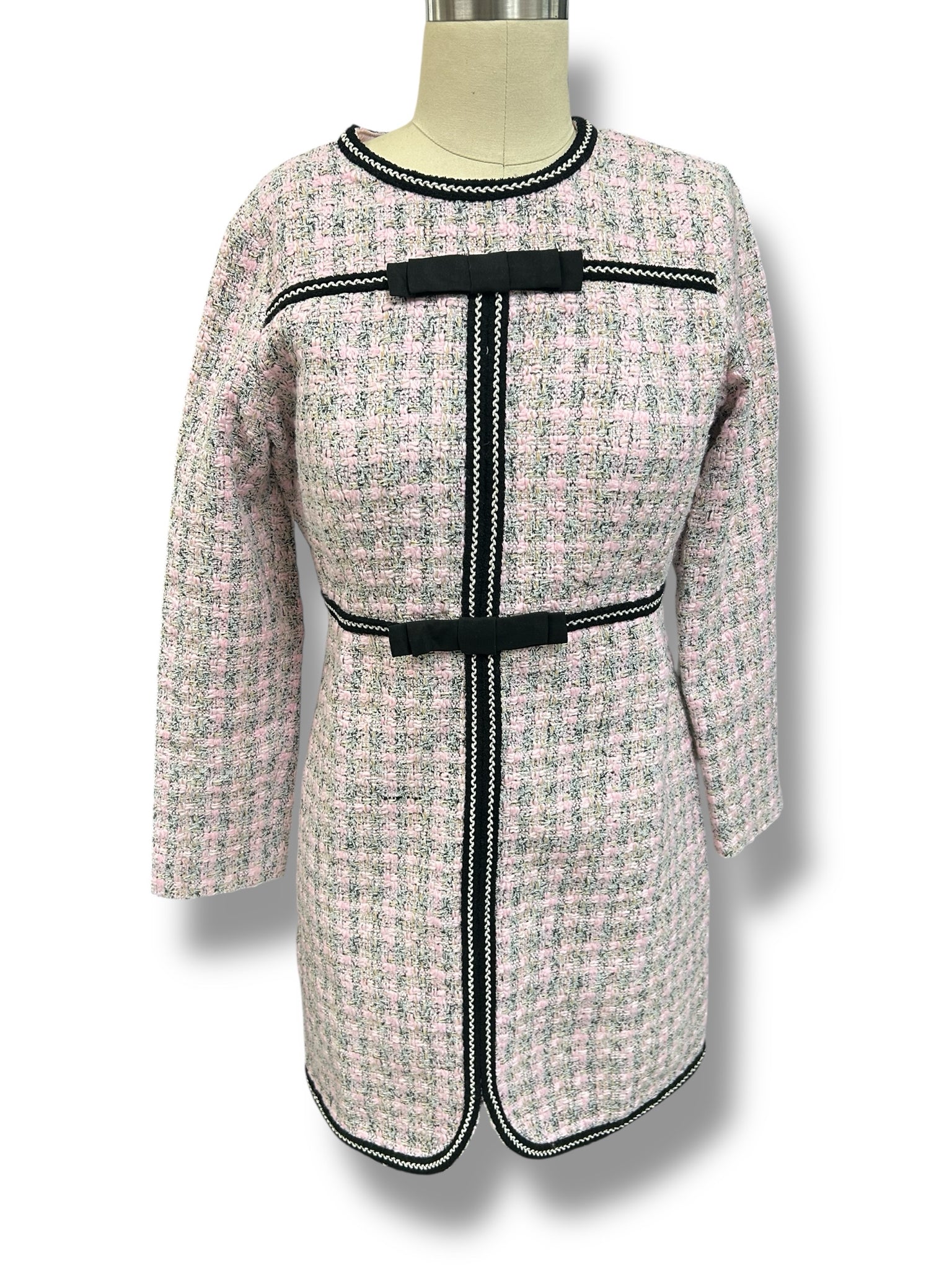 TUCKERNUCK POMANDER PLACE PINK BOW BRIGITTA TWEED DRESS SIZE XS