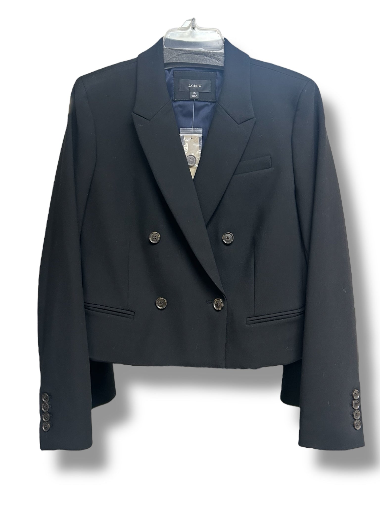 NWT J.CREW CROPPED DOUBLE BREASTED BLAZER IN FOUR SEASON STRETCH BLACK SIZE 10