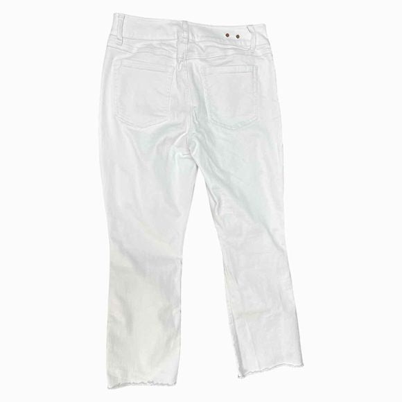 CABI HIGH-LOW CROP WHITE JEANS SIZE 10