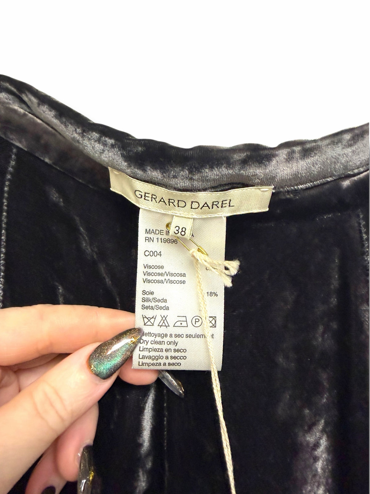 NWT GERARD DAREL CRUSHED VELVET SILK LINED BEADED GRAY MIDI SKIRT SIZE 38 US XS
