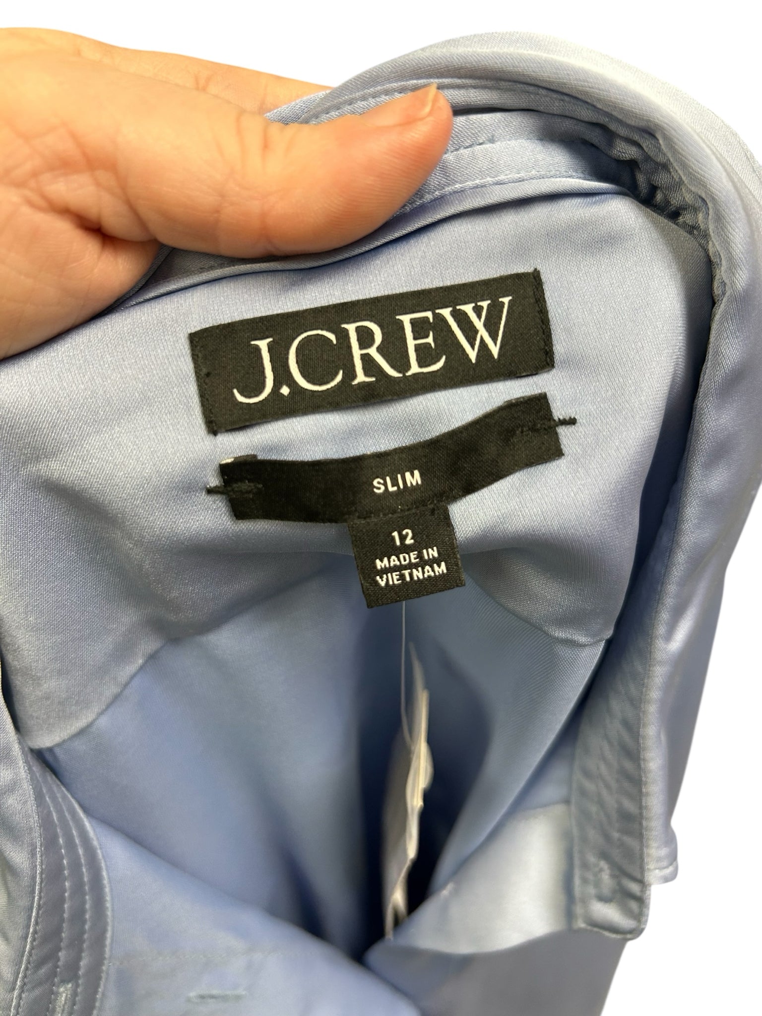 JCREW SLIM FIT DRAPEY LUSTER BLUE BLOUSE SIZE 12