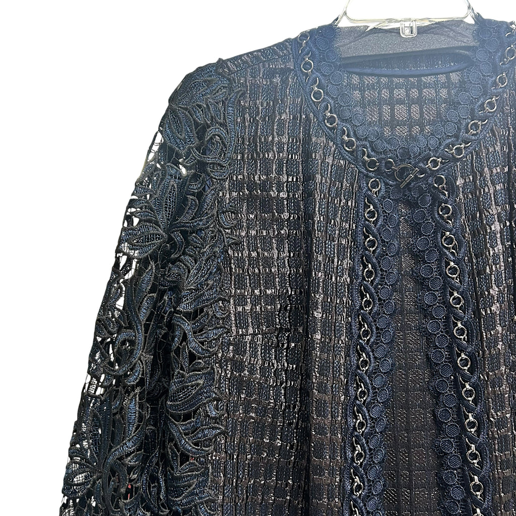 NWT ELLIE TAHARI JAYA CHAIN DETAIL METALLIC LACE TOPPER JACKET SIZE MEDIUM