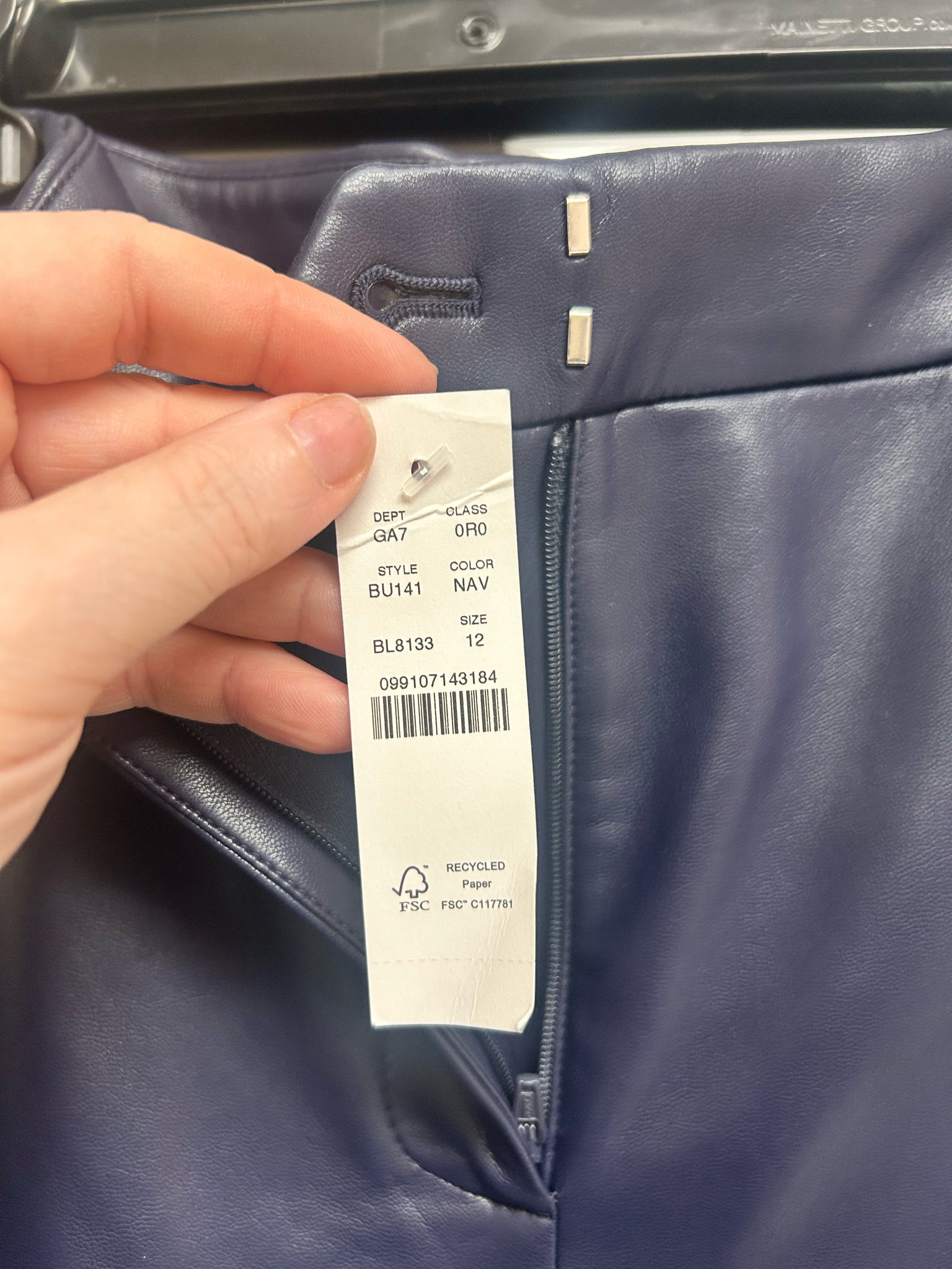 NWT J.CREW KATE FAUX LEATHER STRAIGHT LEG NAVY PANTS SIZE 12