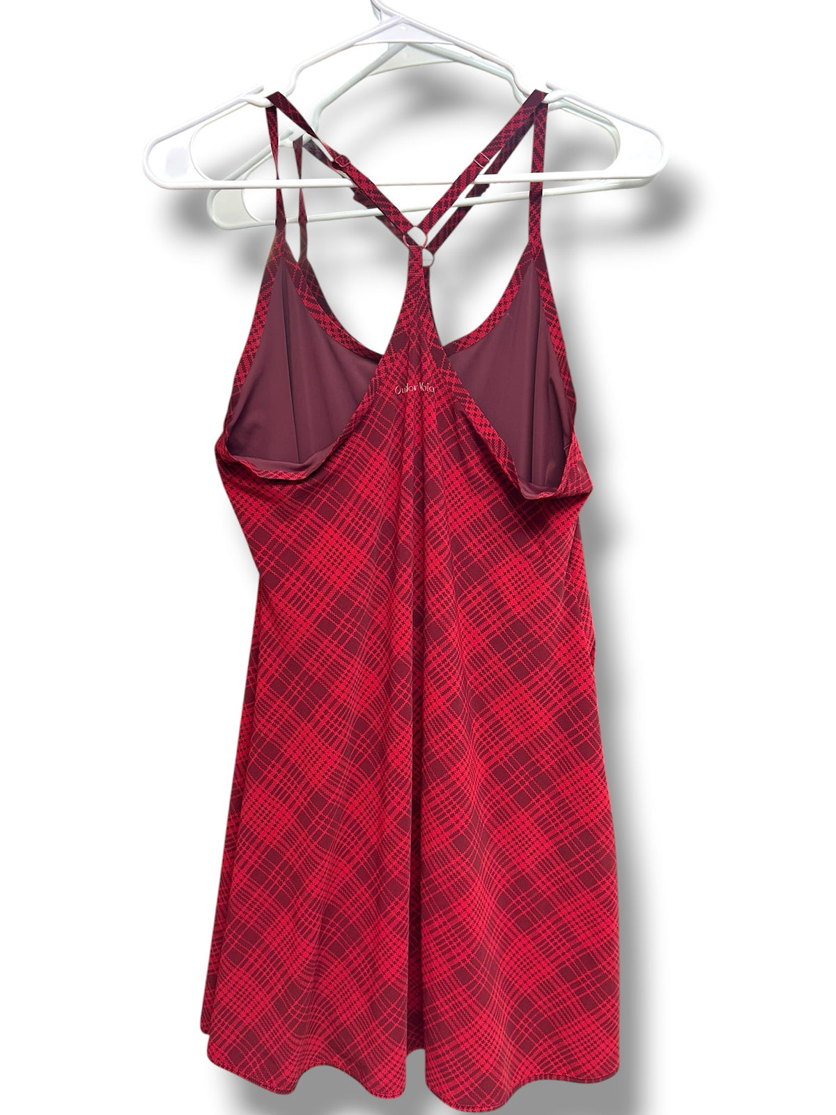 OUTDOOR VOICES THE EXERCISE DRESS IN POMEGRANATE PLAID SIZE MEDIUM