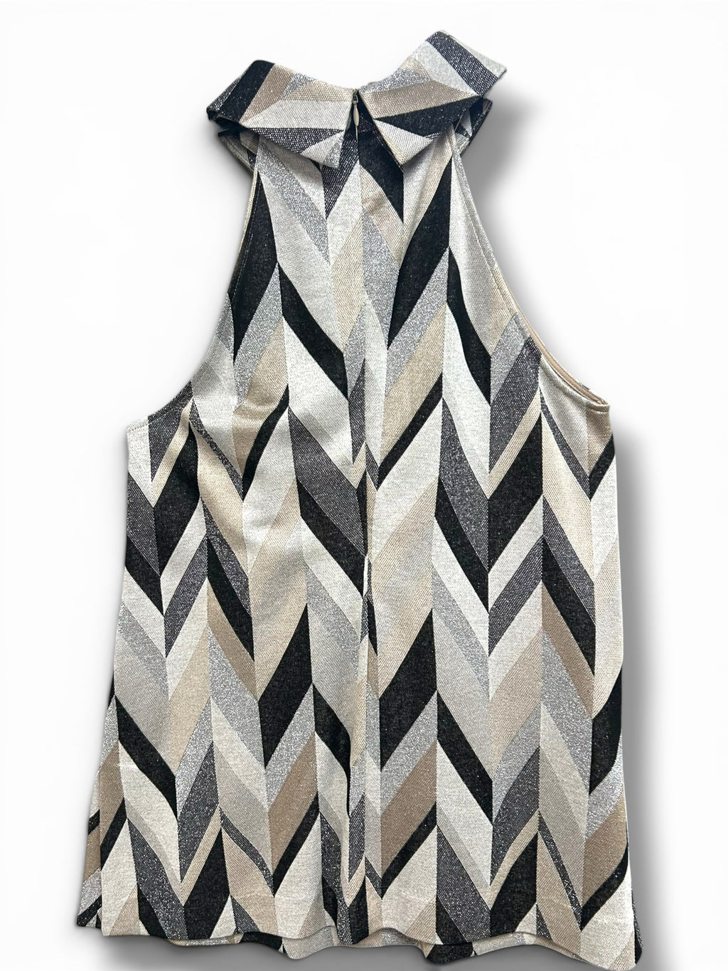 TRINA TURK METALLIC CHEVRON JOCULAR HIGH NECK TOP SIZE MEDIUM