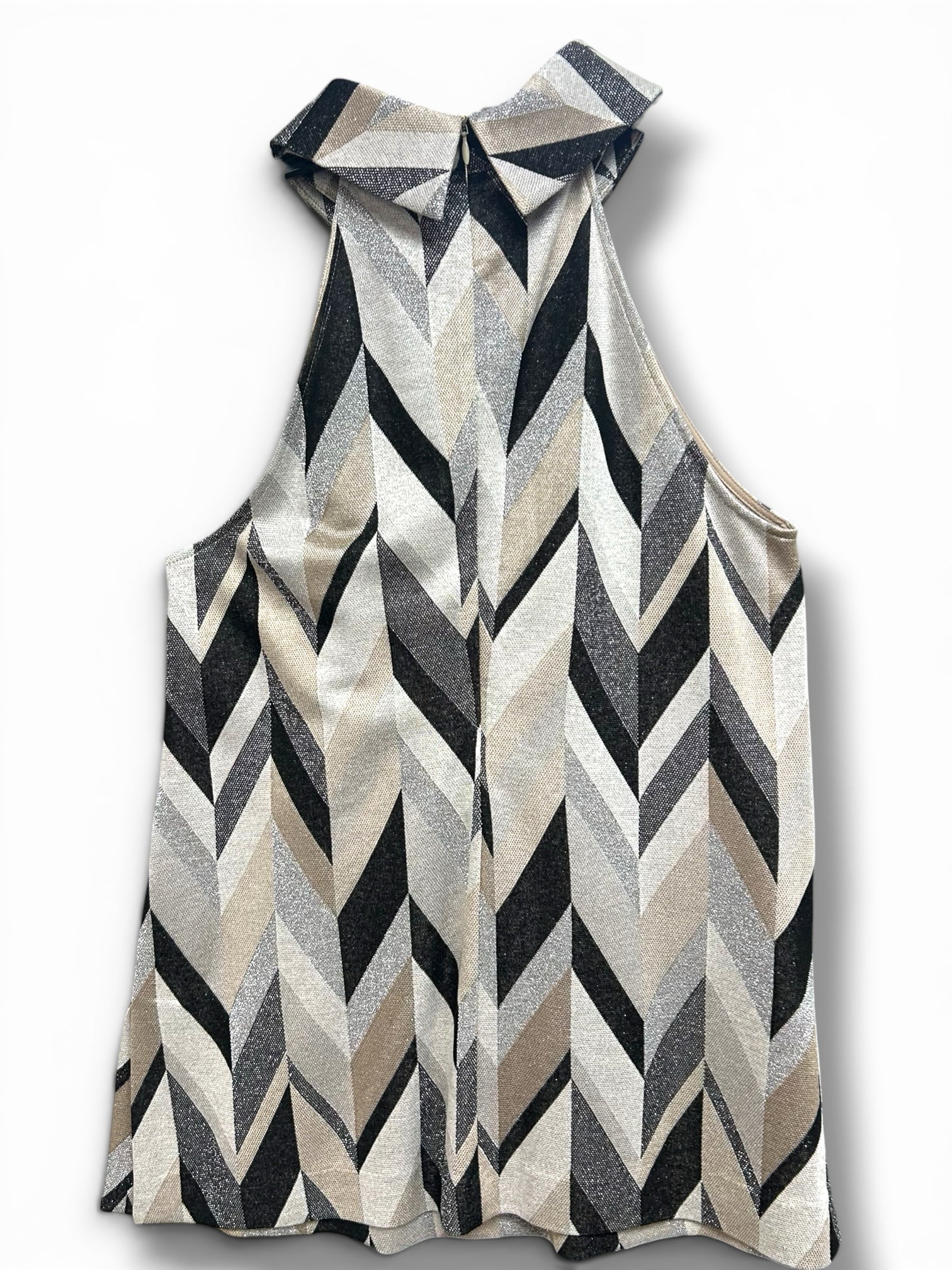 TRINA TURK METALLIC CHEVRON JOCULAR HIGH NECK TOP SIZE MEDIUM