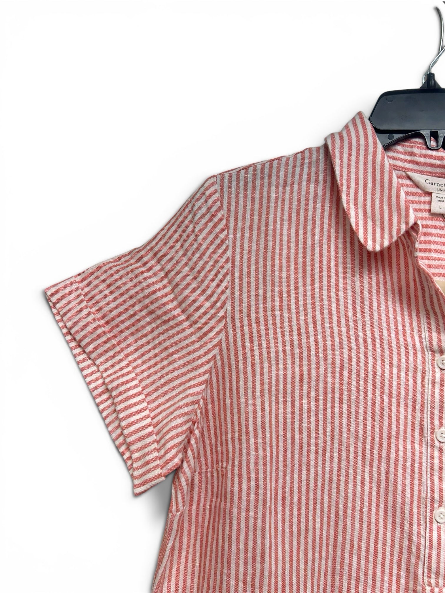 NWT GARNET HILL RELAXED POPOVER LINEN STRIPE RED WHITE SHIRT DRESS SIZE LARGE