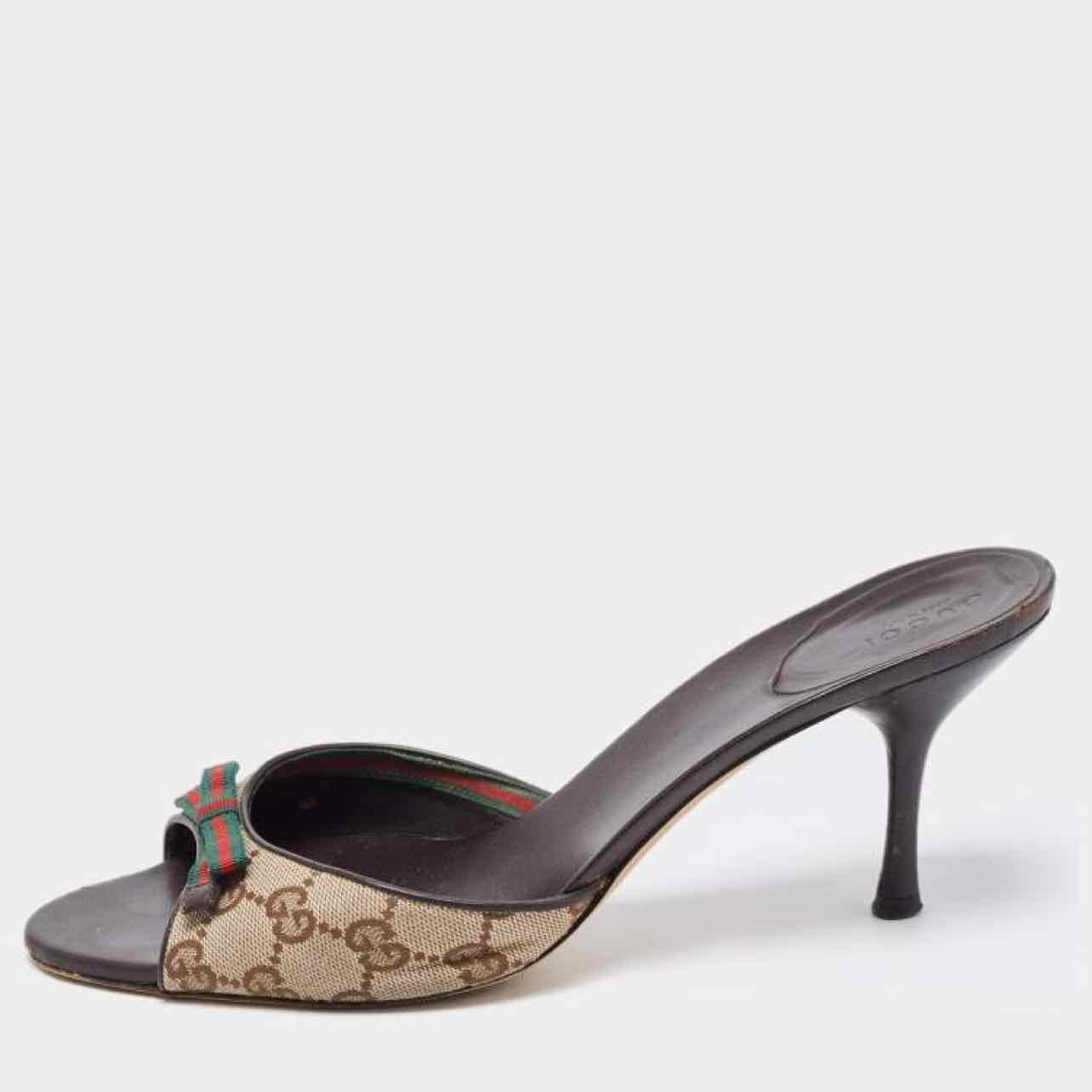 GUCCI GG LOGO BROWN TAN Y2K MULE HEEL SANDAL SIZE 8.5