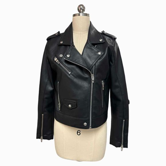 BLANK NYC VEGAN LEATHER MOTO BLACK JACKET SIZE S