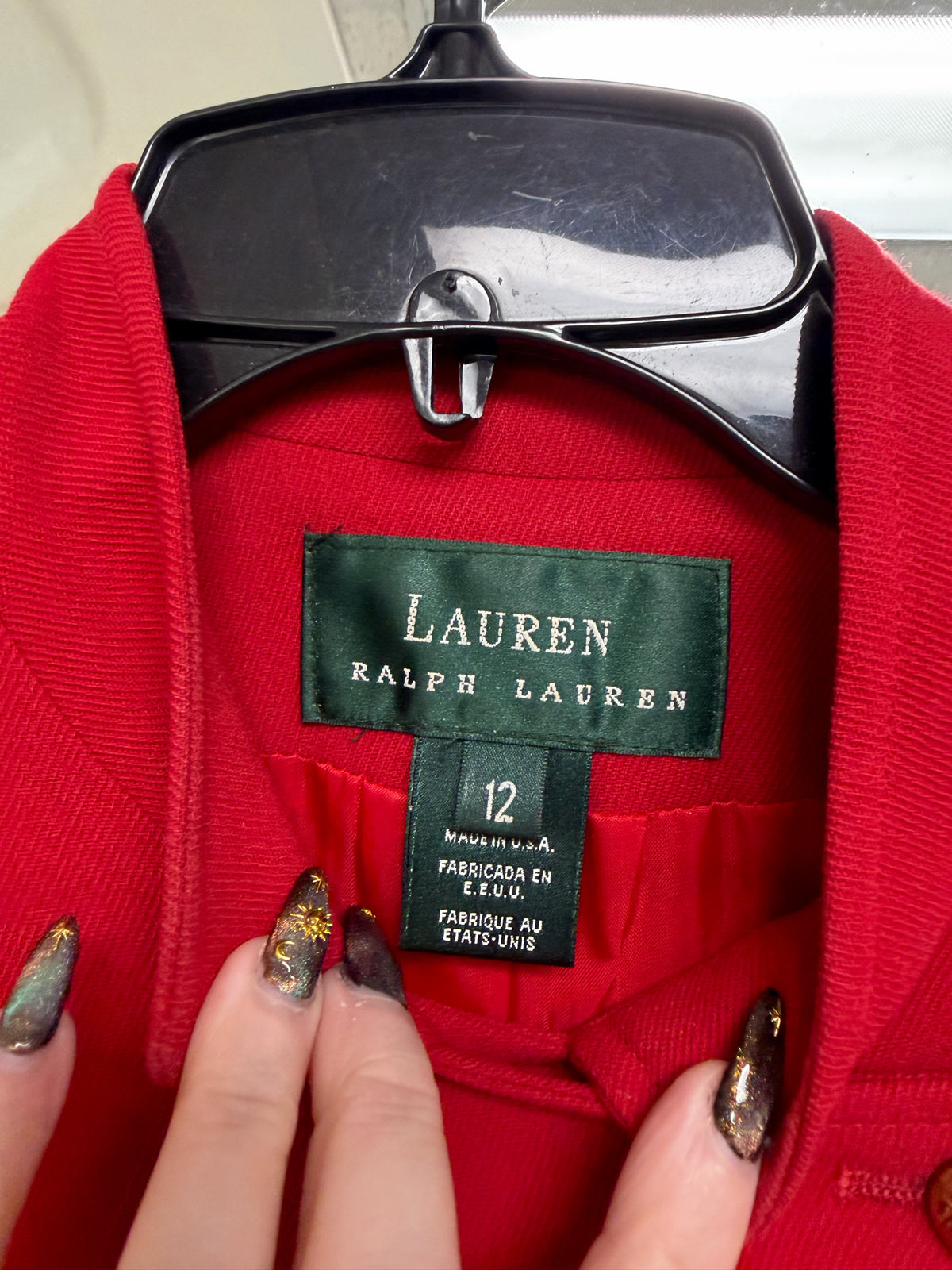 VINTAGE LAUREN RALPH LAUREN MILITARY WORSTED WOOL RED COAT DRESS SIZE 12