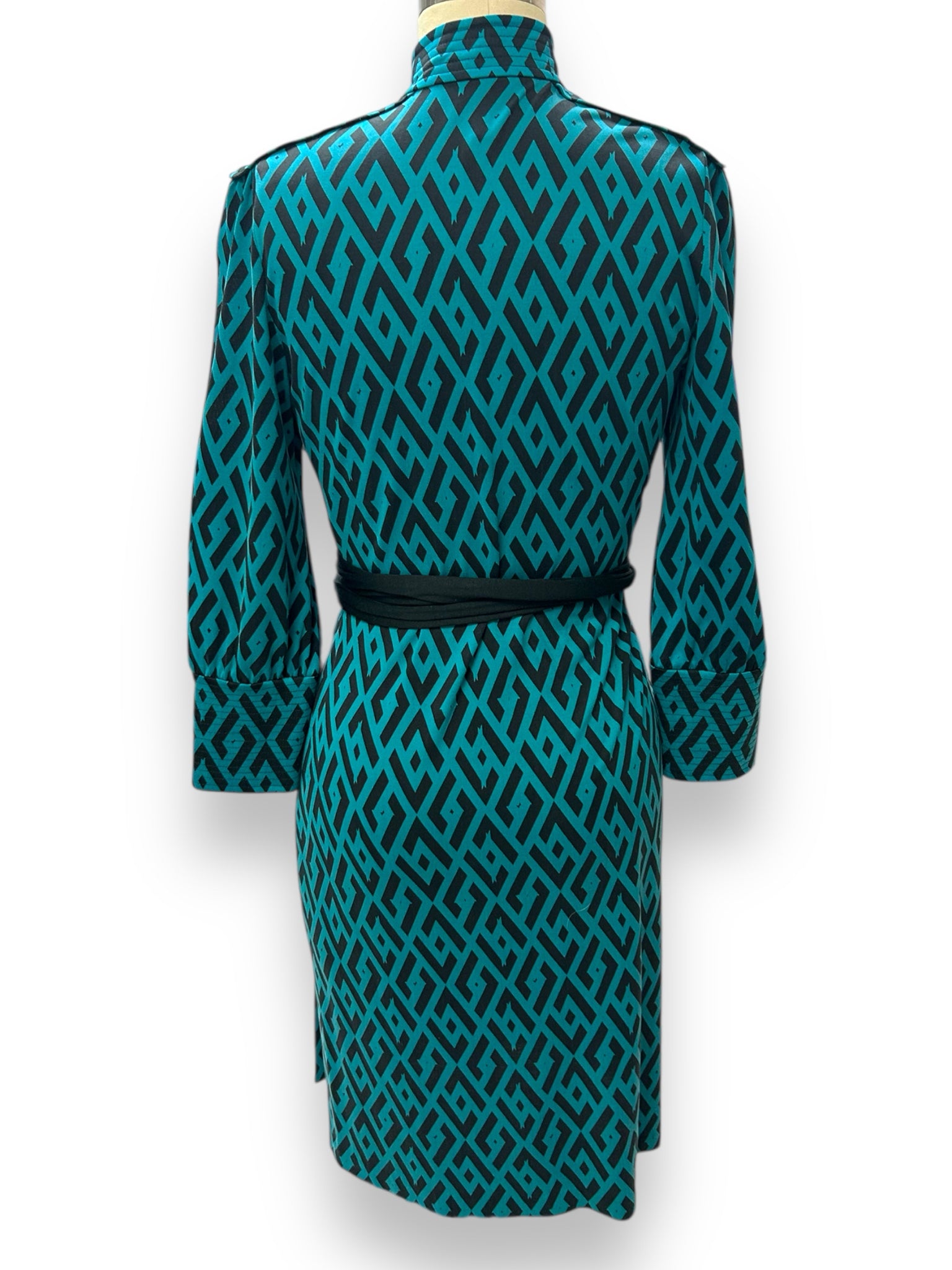 DIANE VON FURSTENBERG VINTAGE TEAL DIAMOND SILK WRAP DRESS SIZE 6