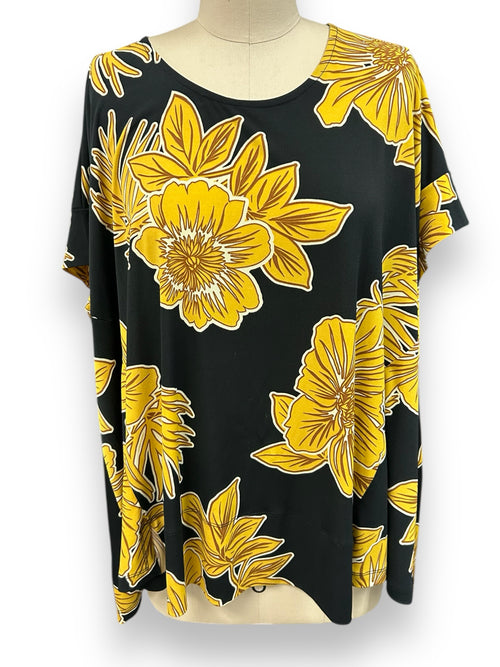 ALEMBIKA BLACK GOLD FLORAL SHORT SLEEVE A LINE TUNIC SIZE SMALL