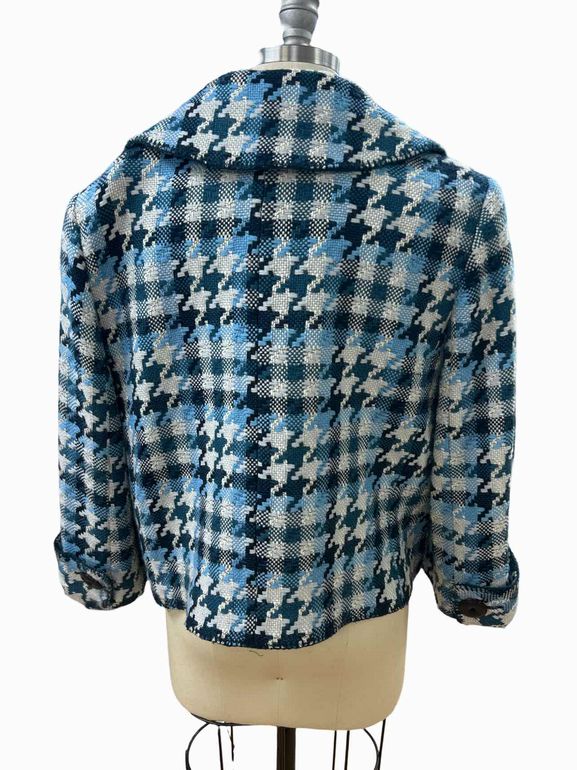 ELLEN TRACY WOOL BLEND HOUNDSTOOTH KNIT CROP BLAZER SIZE: 14