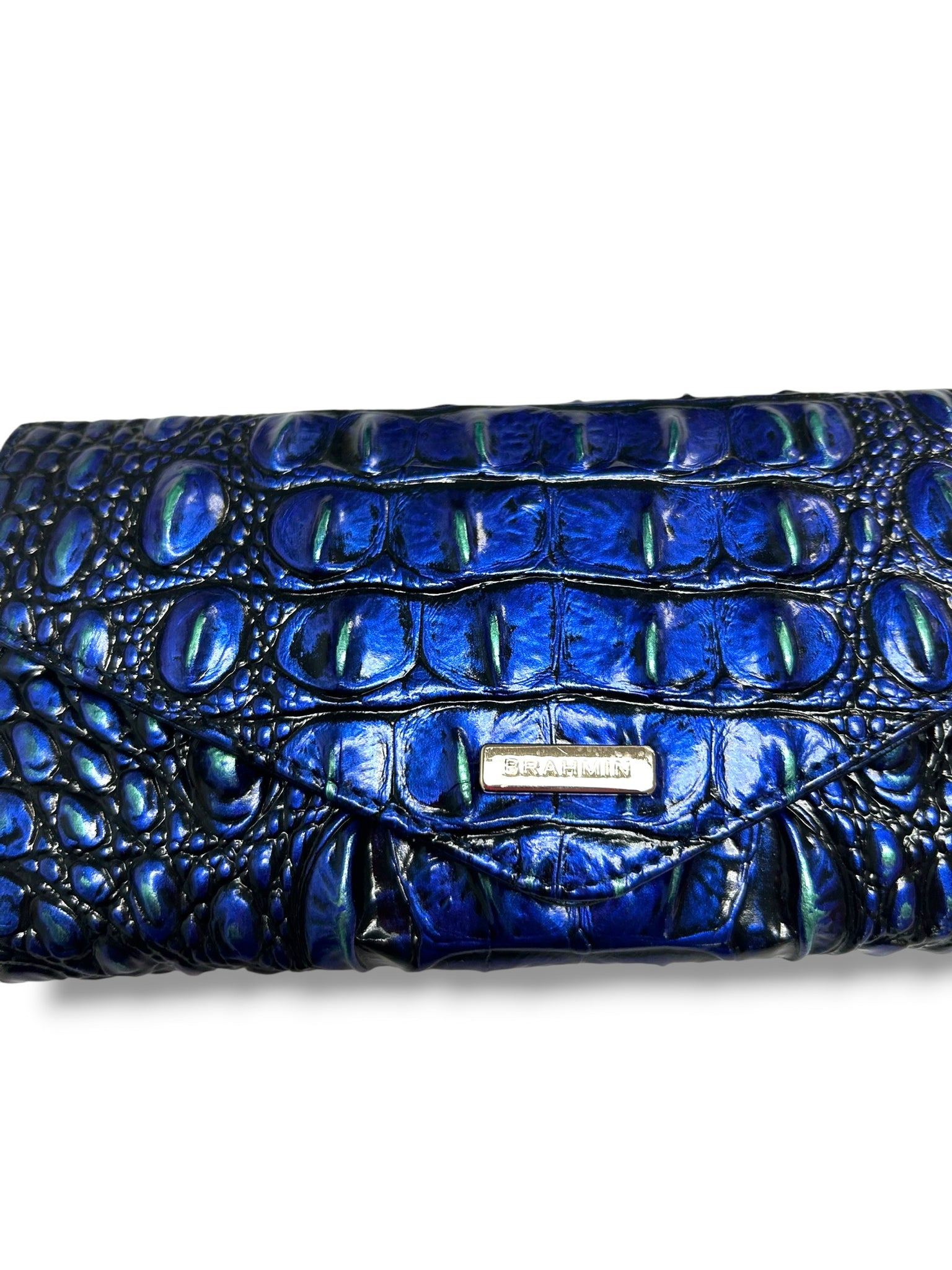 BRAHMIN MIRAGE MELBOURNE FLAP BLUE CROC EMBOSSED WALLET