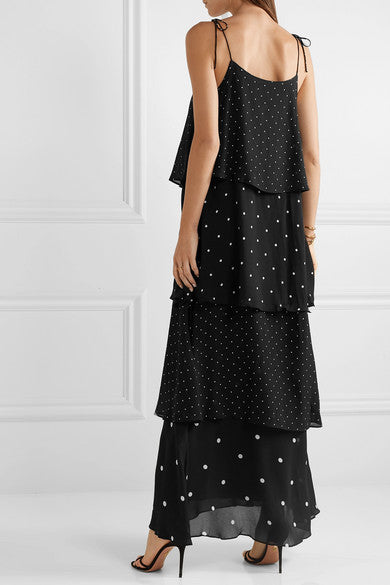 ANINE BING POLKADOT DAISY TIERED BLACK/WHITE MAXI DRESS SIZE M