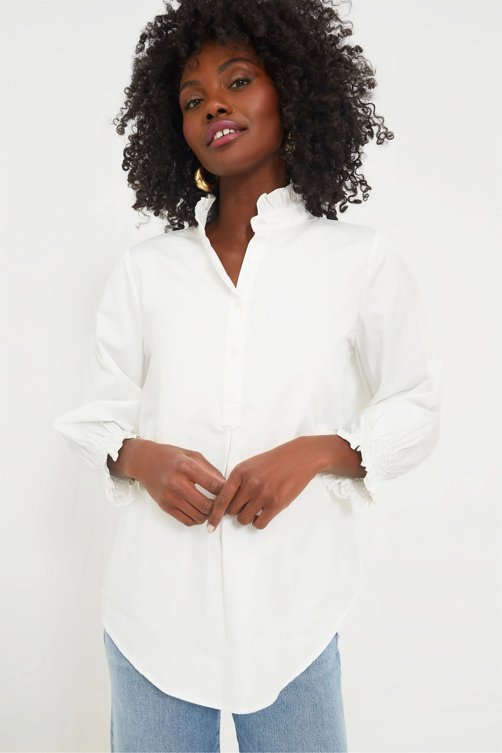TUCKERNUCK TEAGAN WHITE COTTON POPOVER BLOUSE SIZE XL