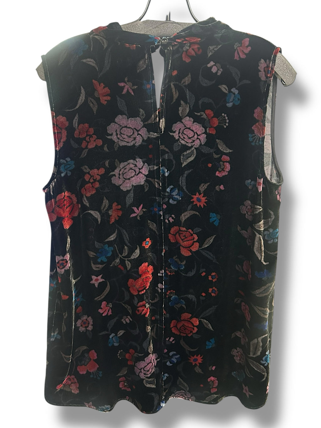 JOHNNY WAS BLACK FLORAL SILK BLEND VELVET SLEEVELESS TANK SIZE MEDIUM