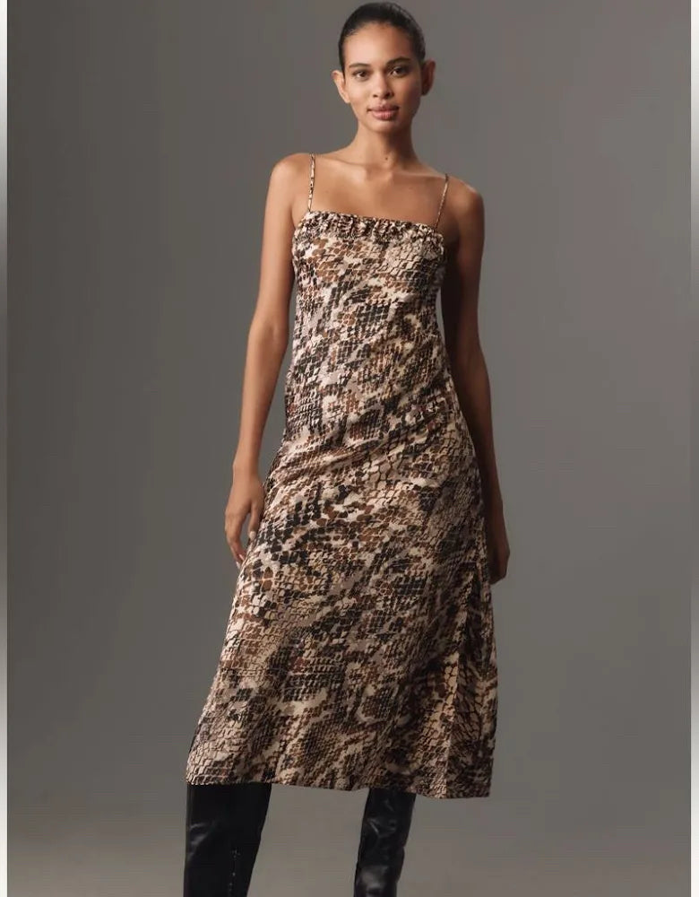 NWT ANTHROPOLOGIE SQUARE NECK SATIN SLIP DRESS MIDI SIZE MEDIUM