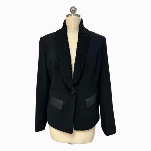 LAFAYETTE 148 FLORI WOOL SHAWL COLLAR MIX MEDIA BLACK BLAZER SIZE 8