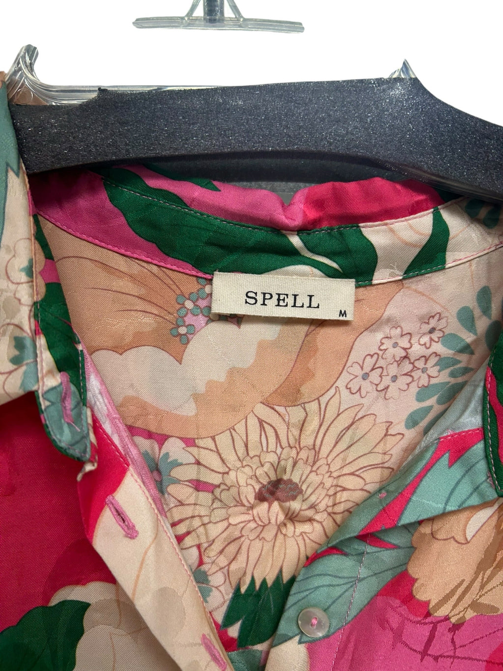 SPELL & THE GYPSY COLLECTIVE TYLER FLORAL PINK SATIN TOP SIZE MEDIUM