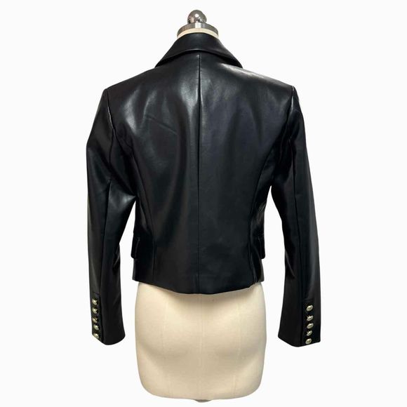 AVEC LES FILLES DOUBLE BREASTED FAUX LEATHER BLACK BLAZER SIZE XS