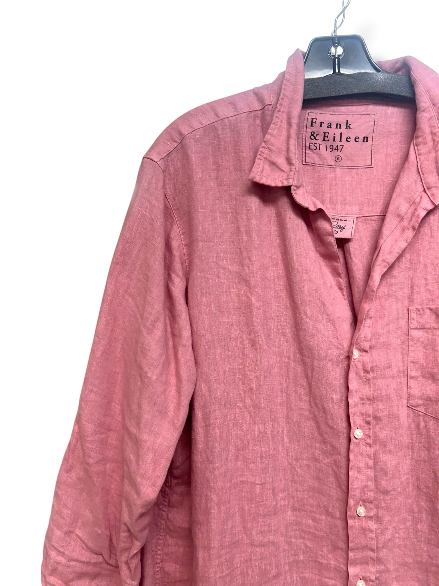 FRANK & EILEEN RORY LINEN PINK MAXI LONG SLEEVE SHIRTDRESS SIZE XL