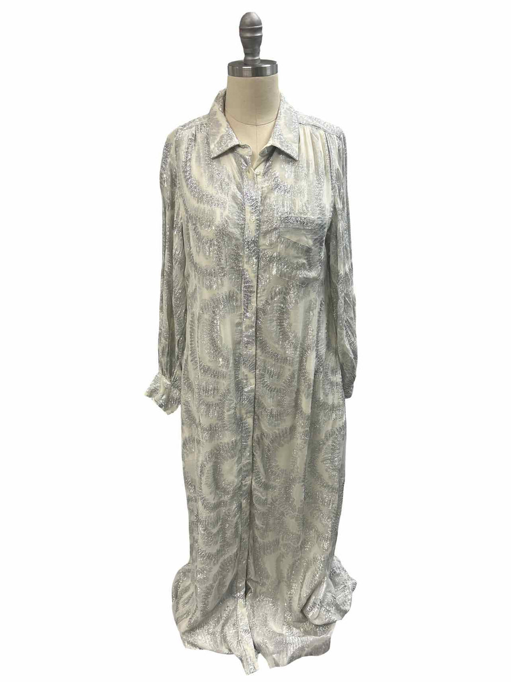 ANTHROPOLOGIE NWT! LONG SLEEVE LUREX MAXI SHIRT DRESS SIZE: XS