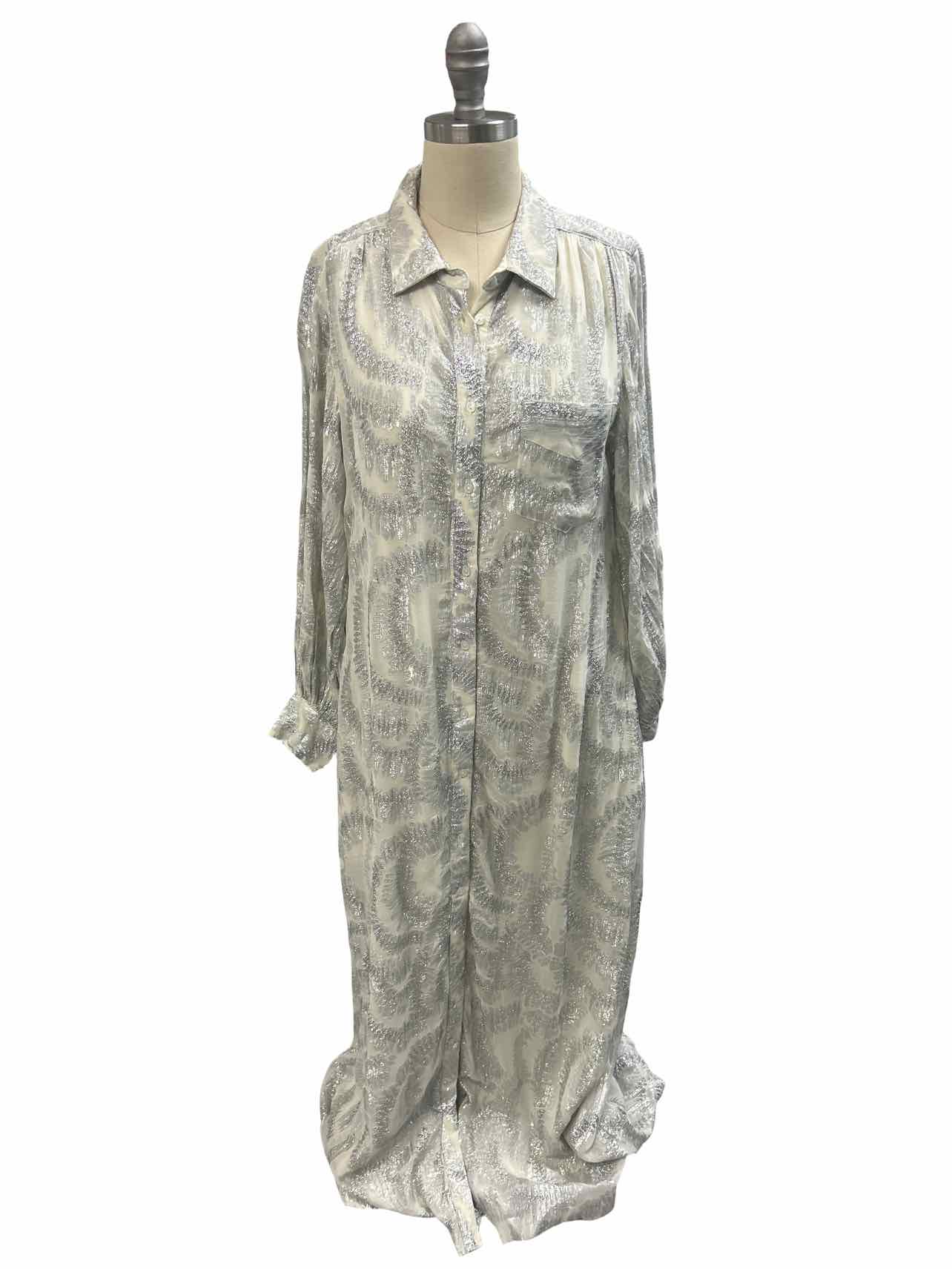 ANTHROPOLOGIE NWT! LONG SLEEVE LUREX MAXI SHIRT DRESS SIZE: XS