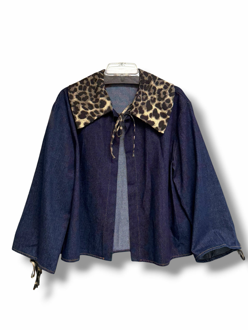 ANTHROPOLOGIE MAEVE LEOPARD COLLAR DENIM BOXY JACKET ONE SIZE