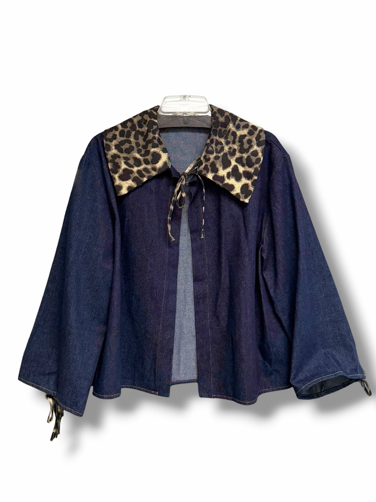 ANTHROPOLOGIE MAEVE LEOPARD COLLAR DENIM BOXY JACKET ONE SIZE