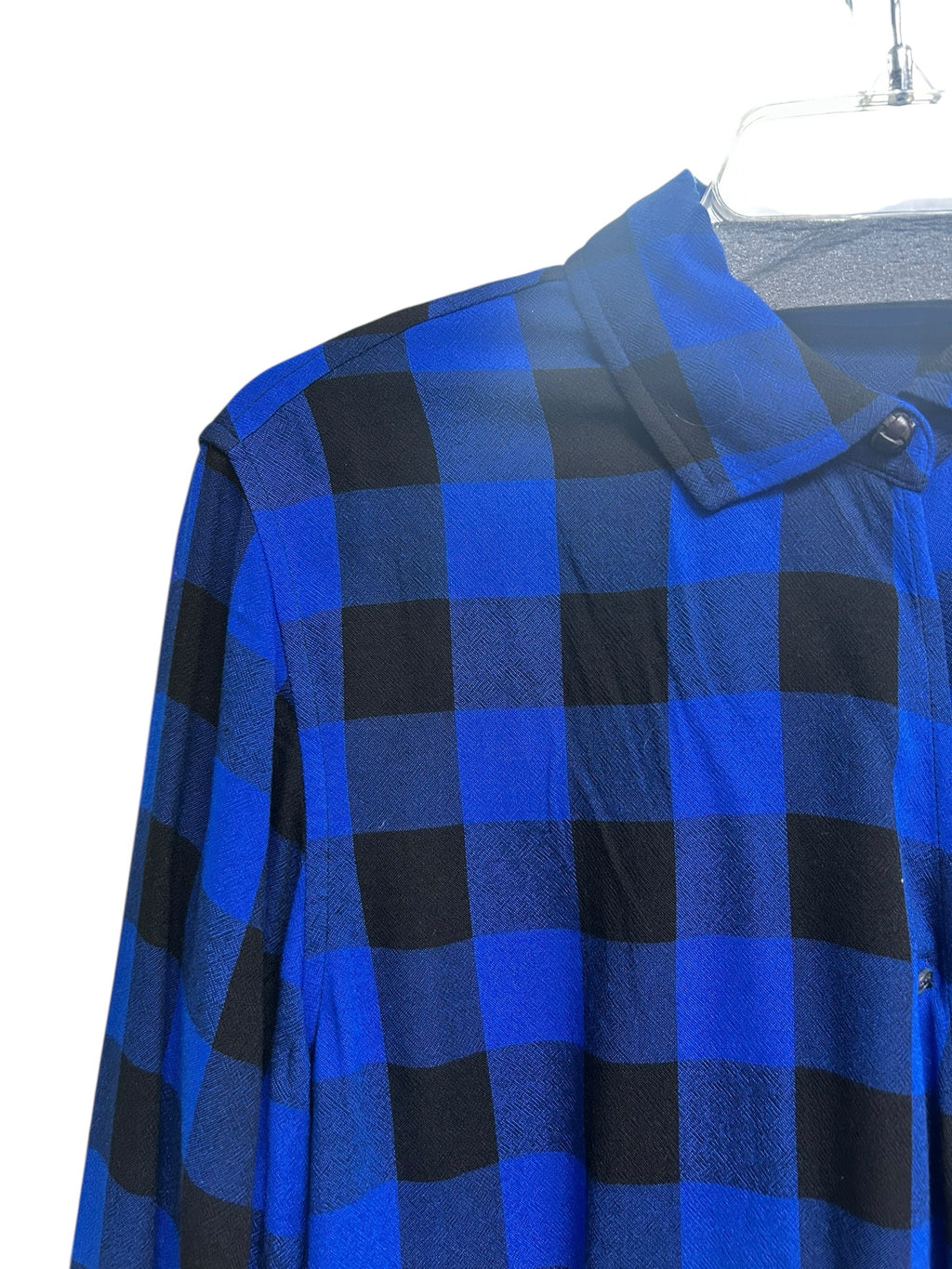 RAG & BONE CAMILLE BUFFALO CHECK FAUX WRAP BLUE BLACK BLOUSE SIZE MEDIUM