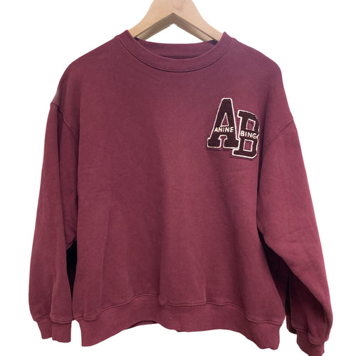 ANINE BING MILES LETTERMAN OVERSIZED SWEATSHIRT BURGUNDY SIZE L