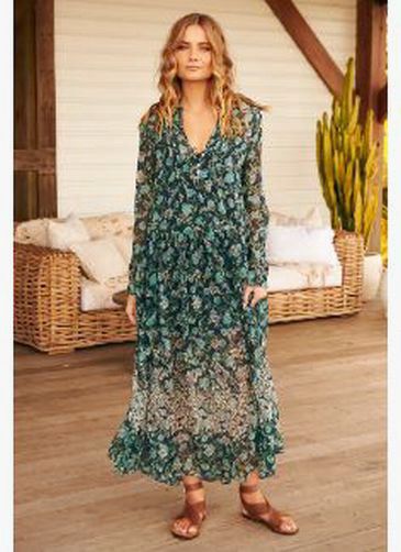 FREE PEOPLE SEE IT THROUGH LS MAXI DRESS TWIGHLIGHT FLORAL  SIZE: M