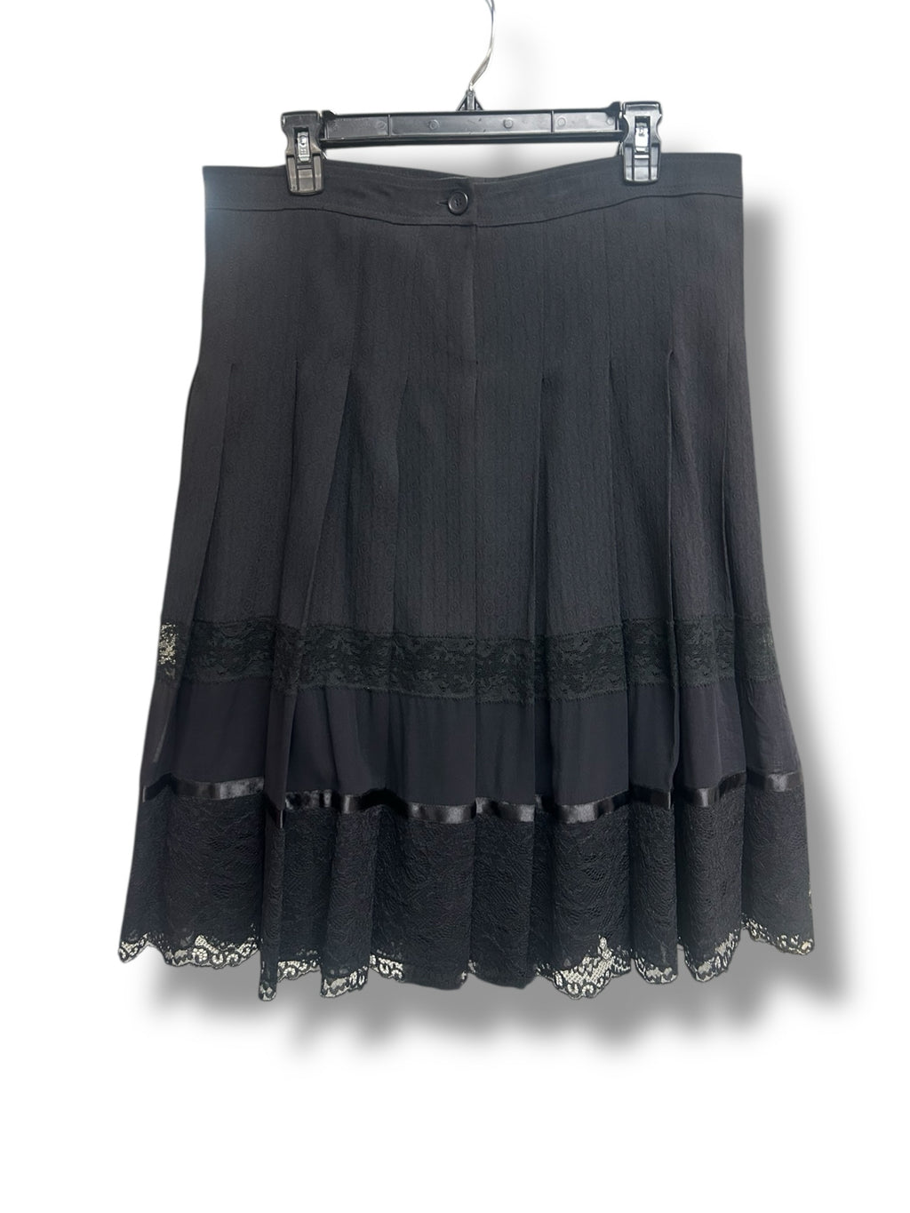 DOLCE & GABBANA BLACK PLEATED LACE MIDI SKIRT SIZE IT 46 US SMALL