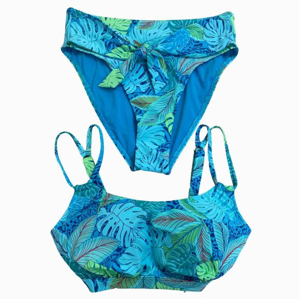 SUNSETS NWT! TESSA TIE HIGH RISE BLUE/GREEN SWIM SUIT SET SIZE S
